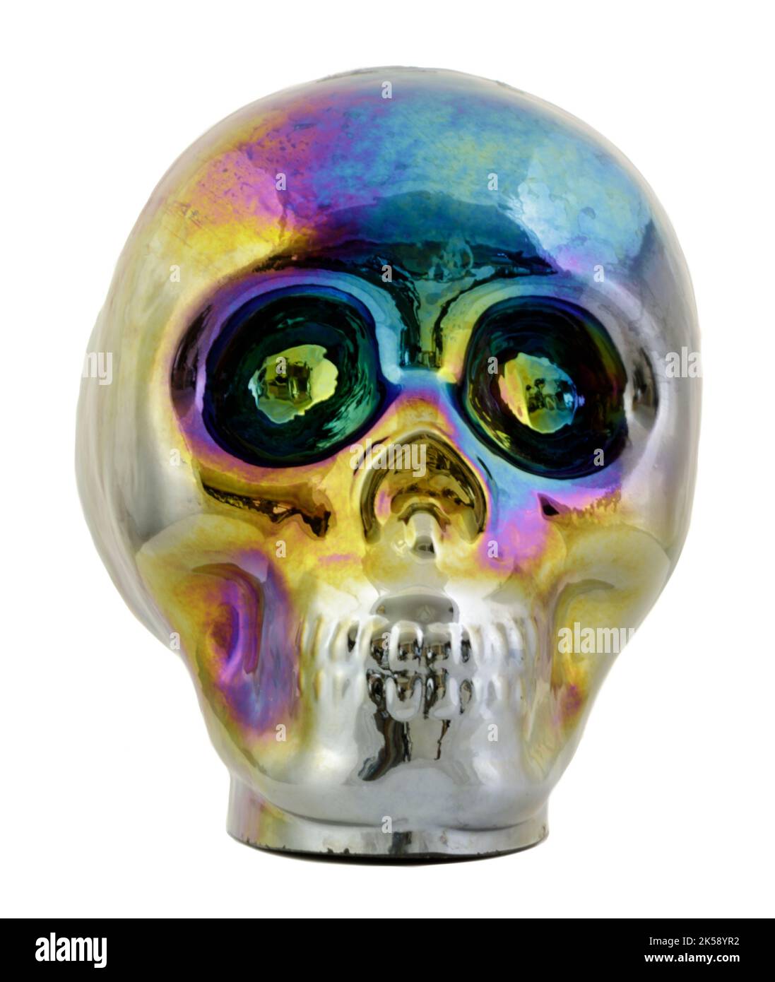 Iridescent Metallic Skull Isolated on White Background Stock Photo