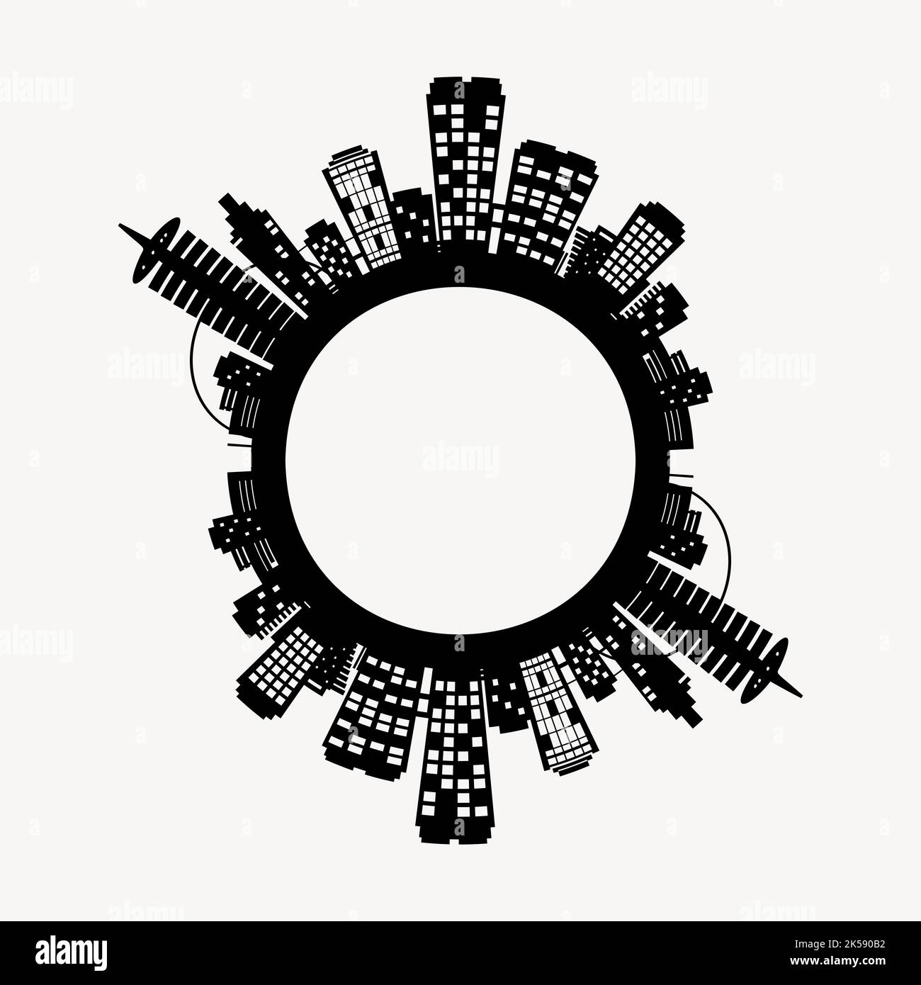 Buildings silhouette frame clipart, circle illustration vector Stock ...