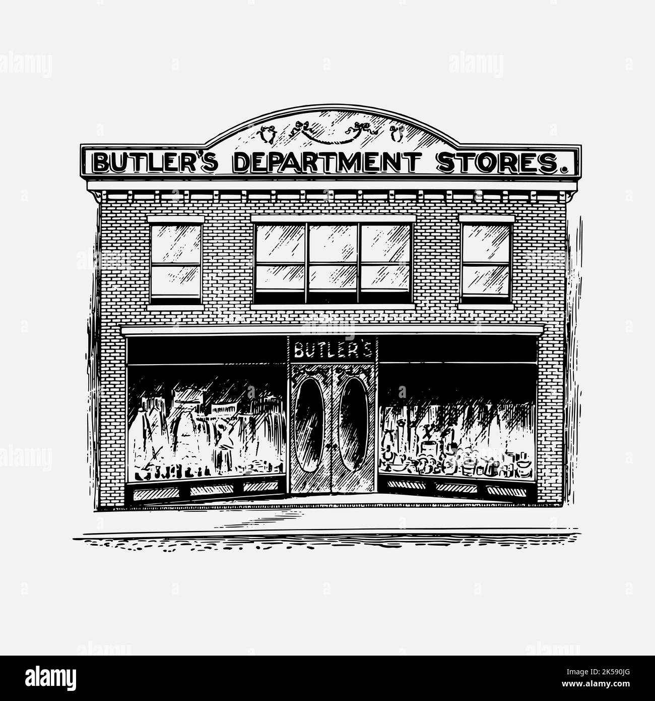 Department store building clipart, vintage architecture illustration