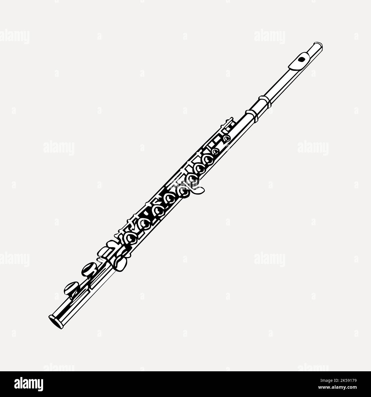 Flute drawing, musical instrument illustration vector Stock Vector