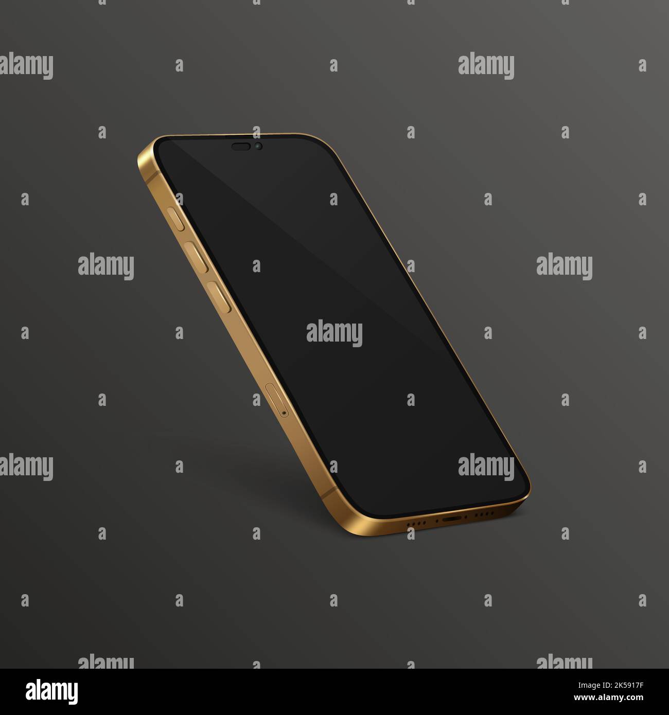 Vector 3d Realistic Yellow Golden Modern Smartphone Design Template