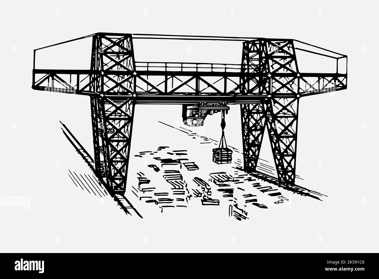 Gantry crane clipart, vintage construction illustration vector Stock
