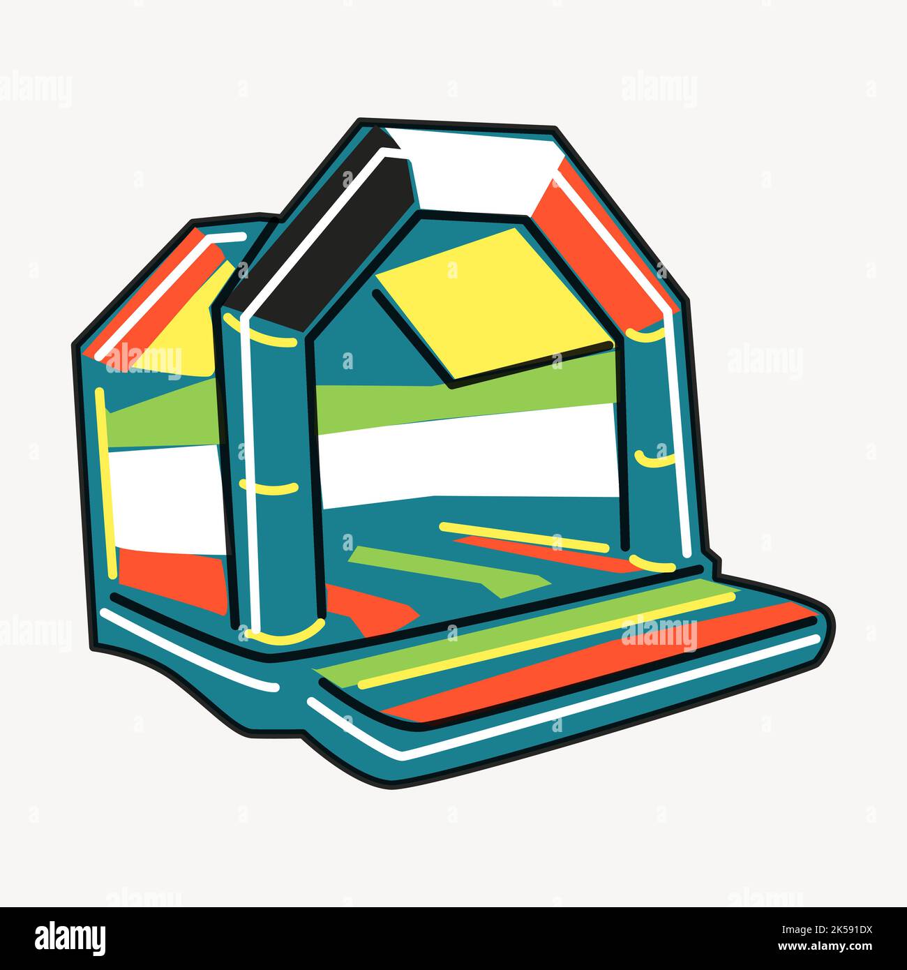 Bouncy castle sticker, playground equipment illustration vector Stock