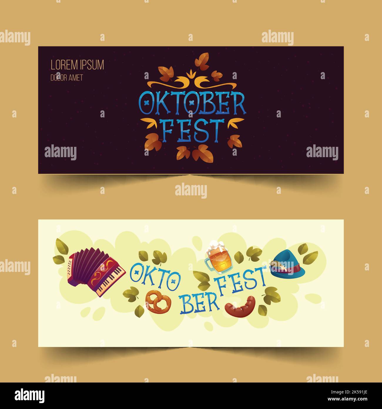 cartoon oktoberfest horizontal banners set vector design illustration ...