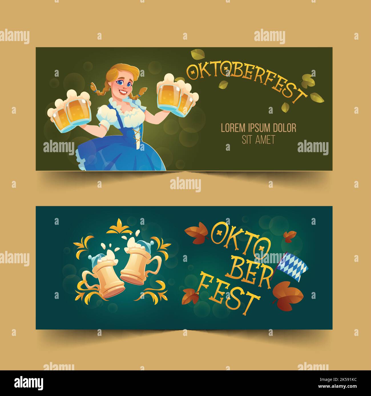 cartoon oktoberfest horizontal banners set vector design illustration ...