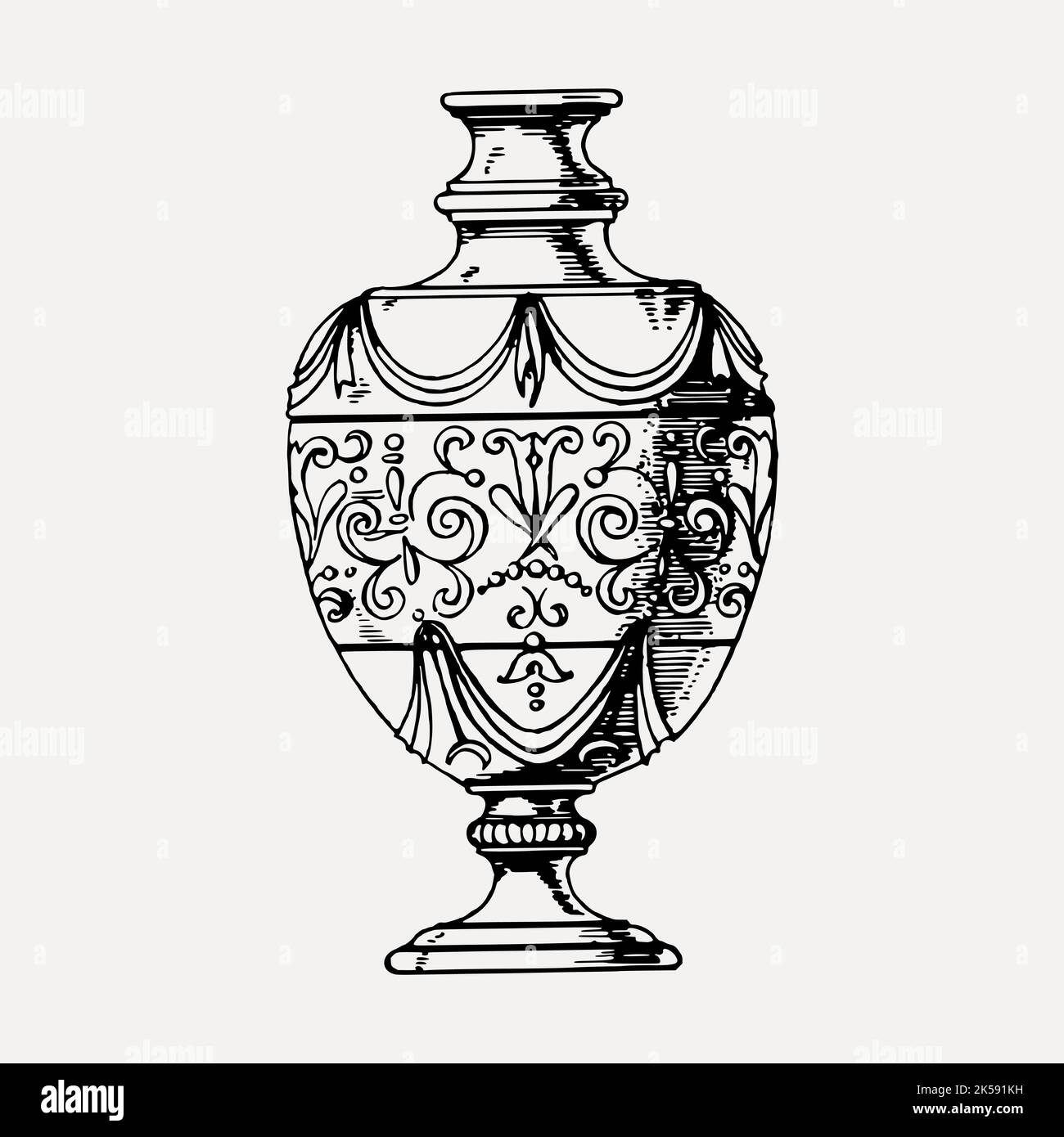 Cremation urn clipart, vintage object illustration vector Stock Vector