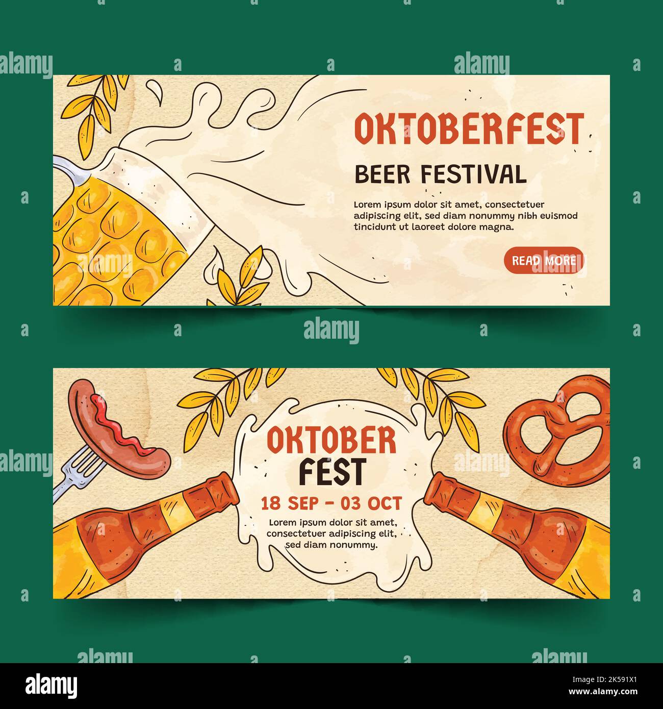watercolor oktoberfest horizontal banners set vector design ...
