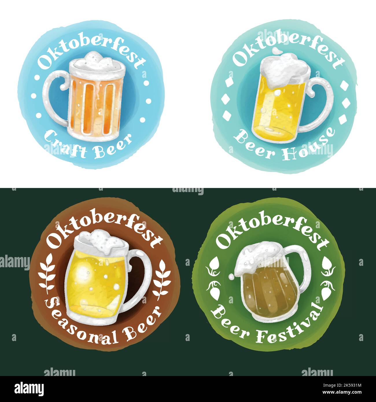 watercolor oktoberfest labels collection vector design illustration ...