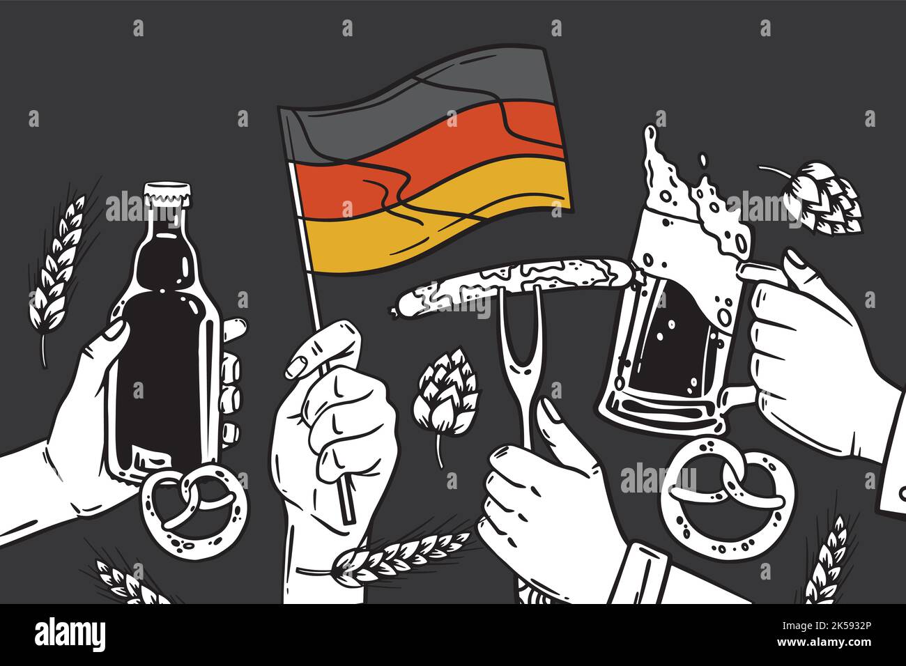 hand drawn oktoberfest background vector design illustration Stock ...