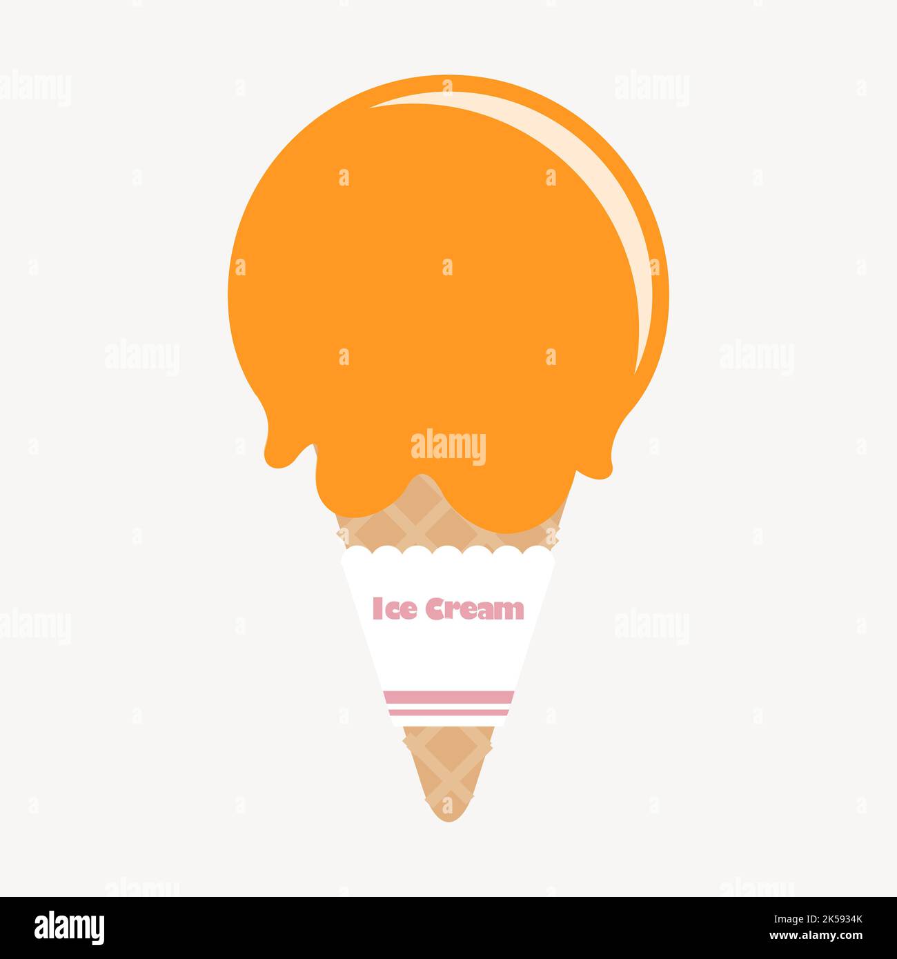 Orange ice-cream cone clipart, cute dessert illustration vector Stock