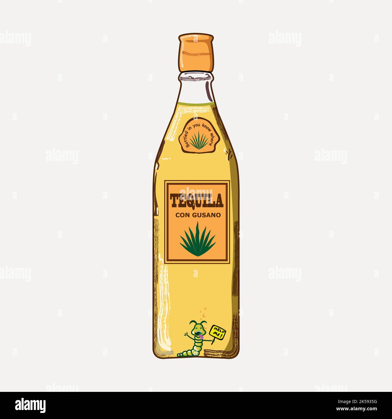 Tequila bottle clipart, alcoholic drink illustration vector Stock