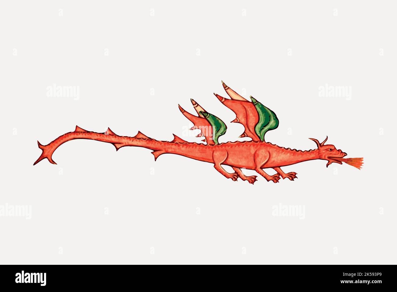 Fire dragon clipart, mythical creature illustration vector. Stock Vector