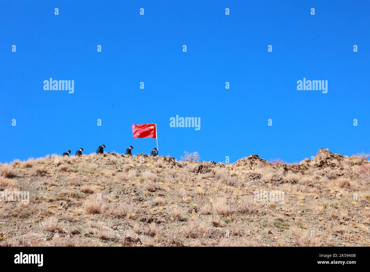 ALTAY, CHINA - OCTOBER 6, 2022 - Chinese border immigration officers patrol the border in Altay, Xinjiang Province, China, on Oct 6, 2022. Stock Photo