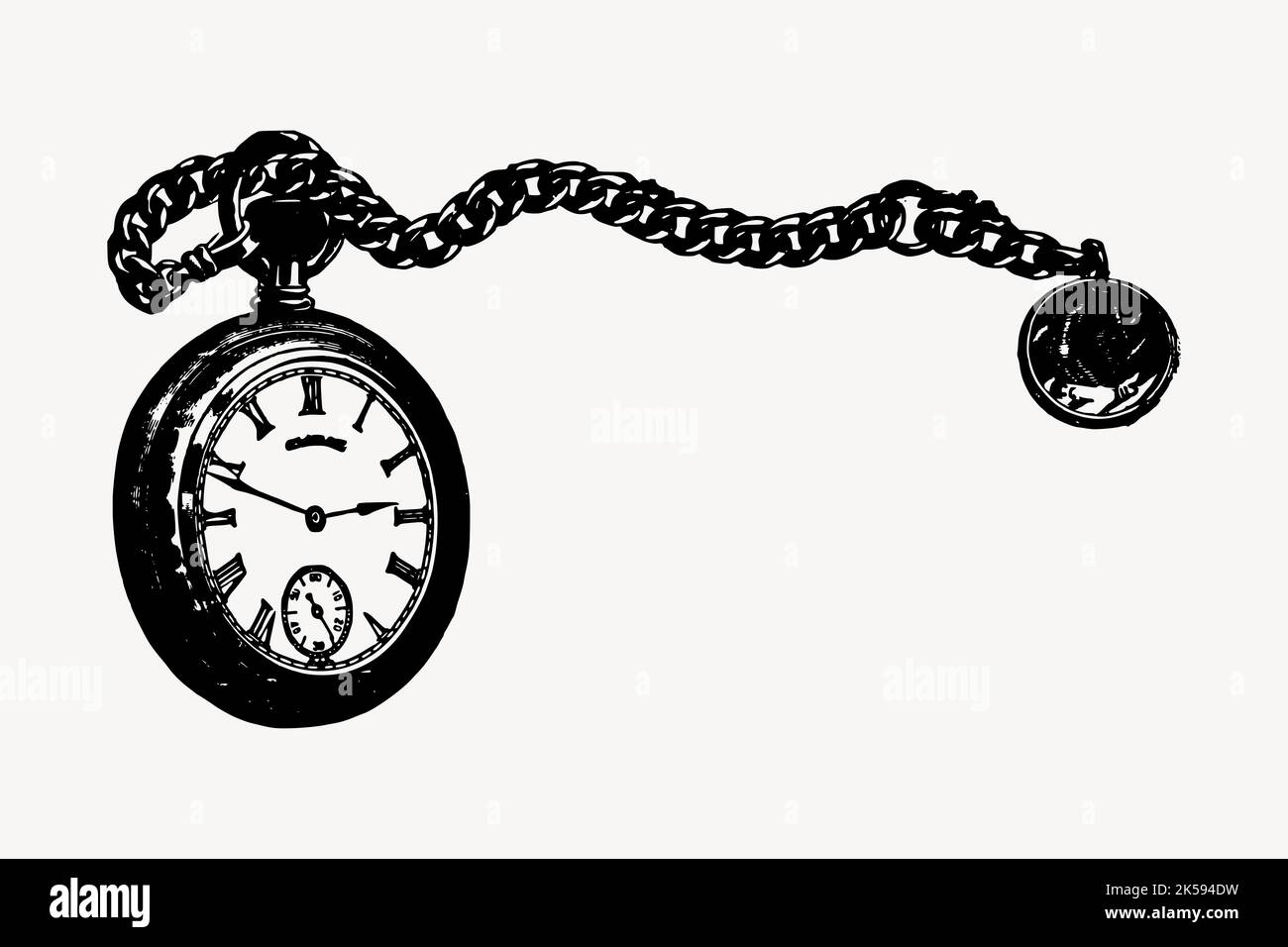 Pocket watch drawing, vintage object illustration vector Stock Vector