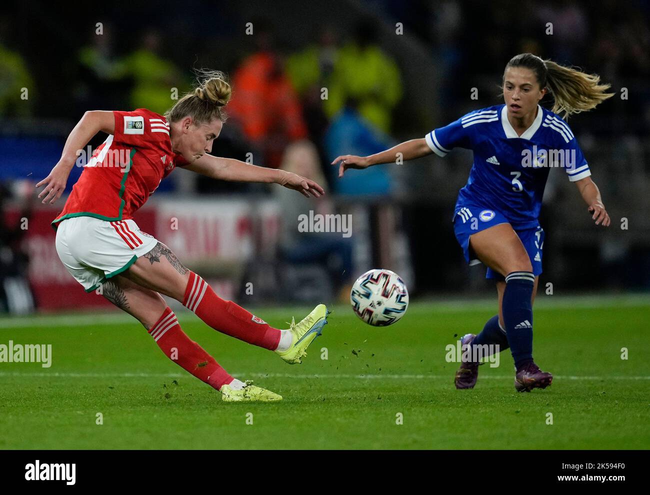 Cardiff, Wales, 6, October, 2022,Rachel Rowe (Wales) (L) strikes ball ...