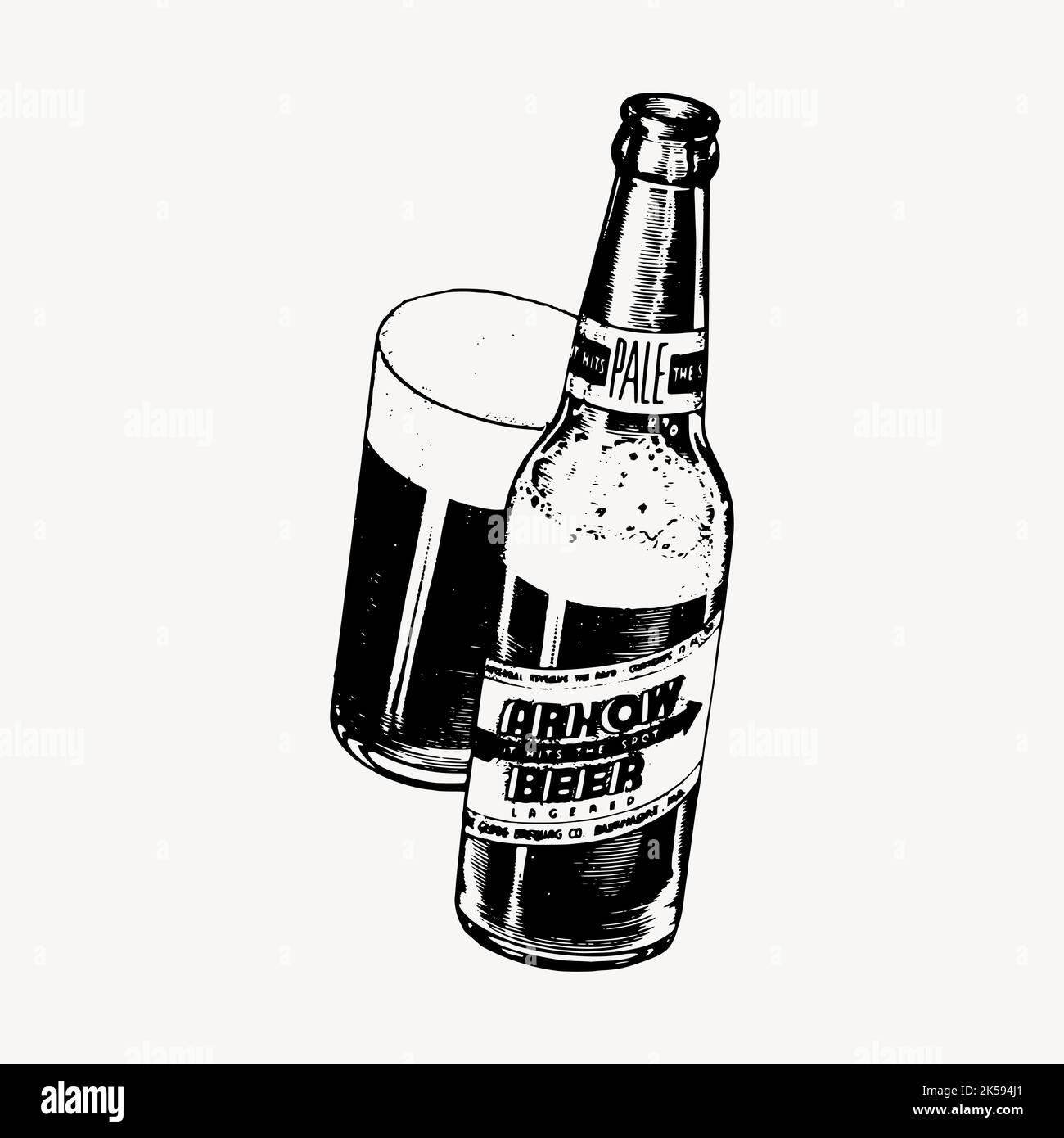 Beer bottle drawing, vintage beverage illustration vector Stock Vector
