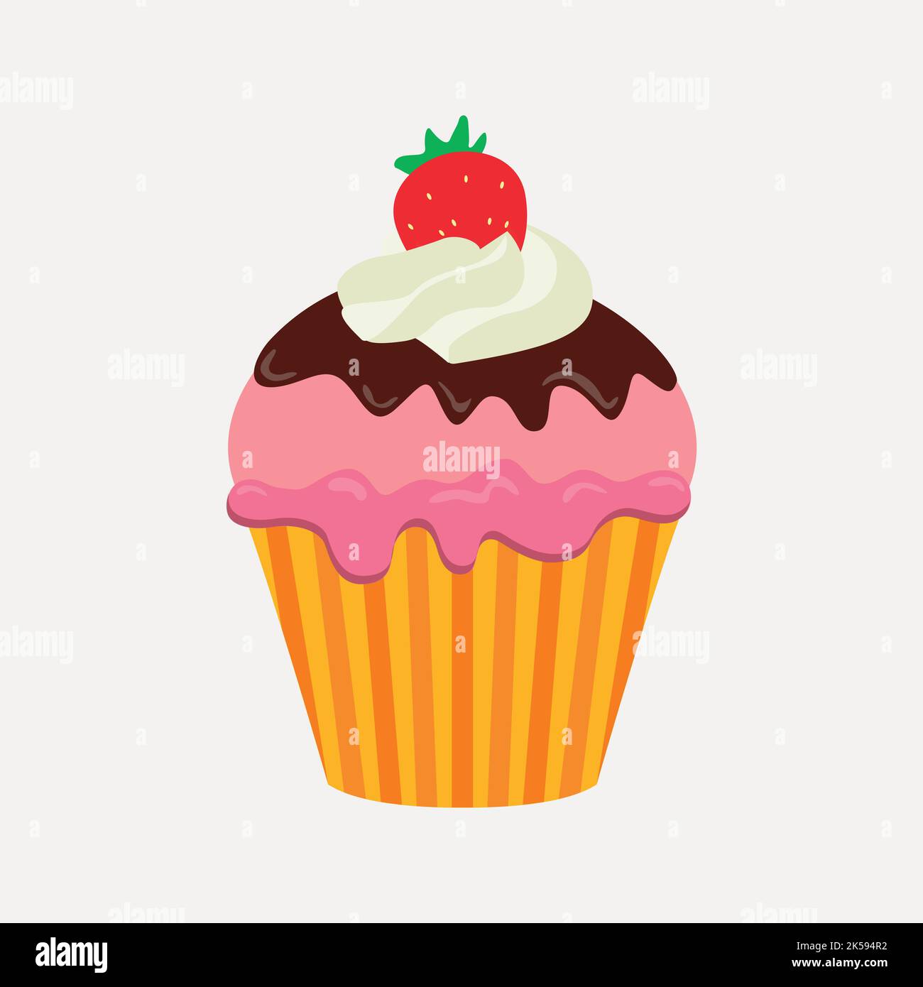 Strawberry cupcake clipart, cute dessert illustration vector Stock