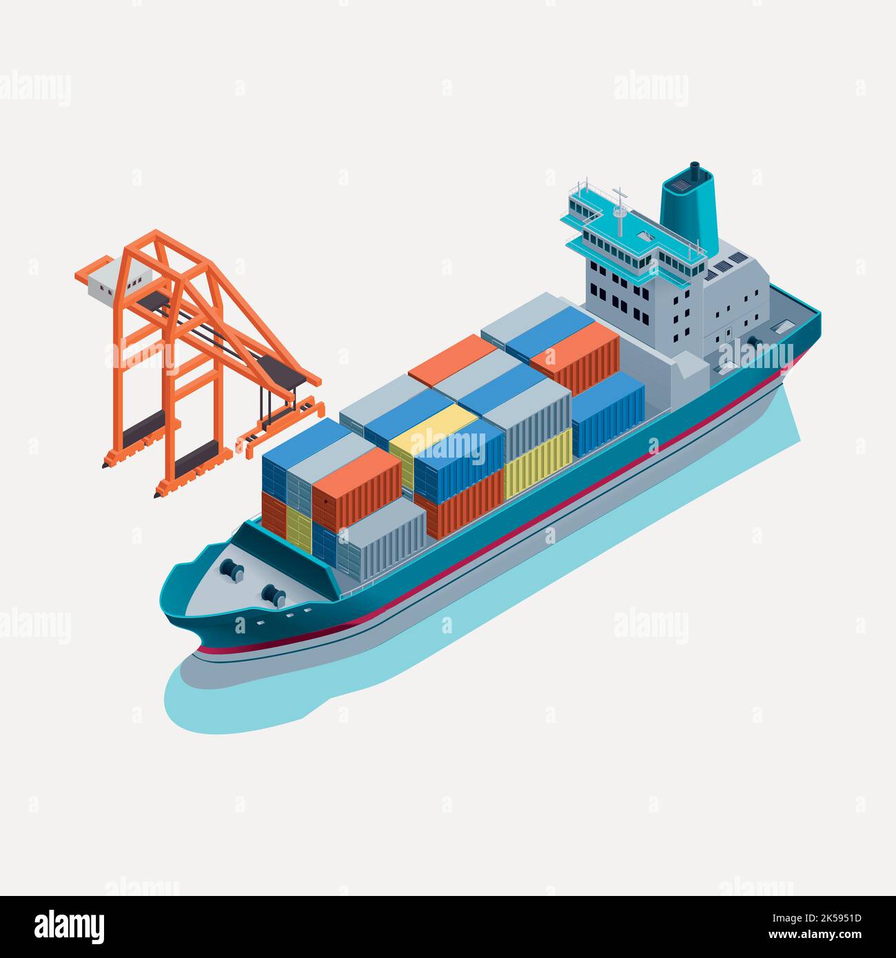 Cargo ship clipart, 3D vehicle model illustration vector. Stock Vector