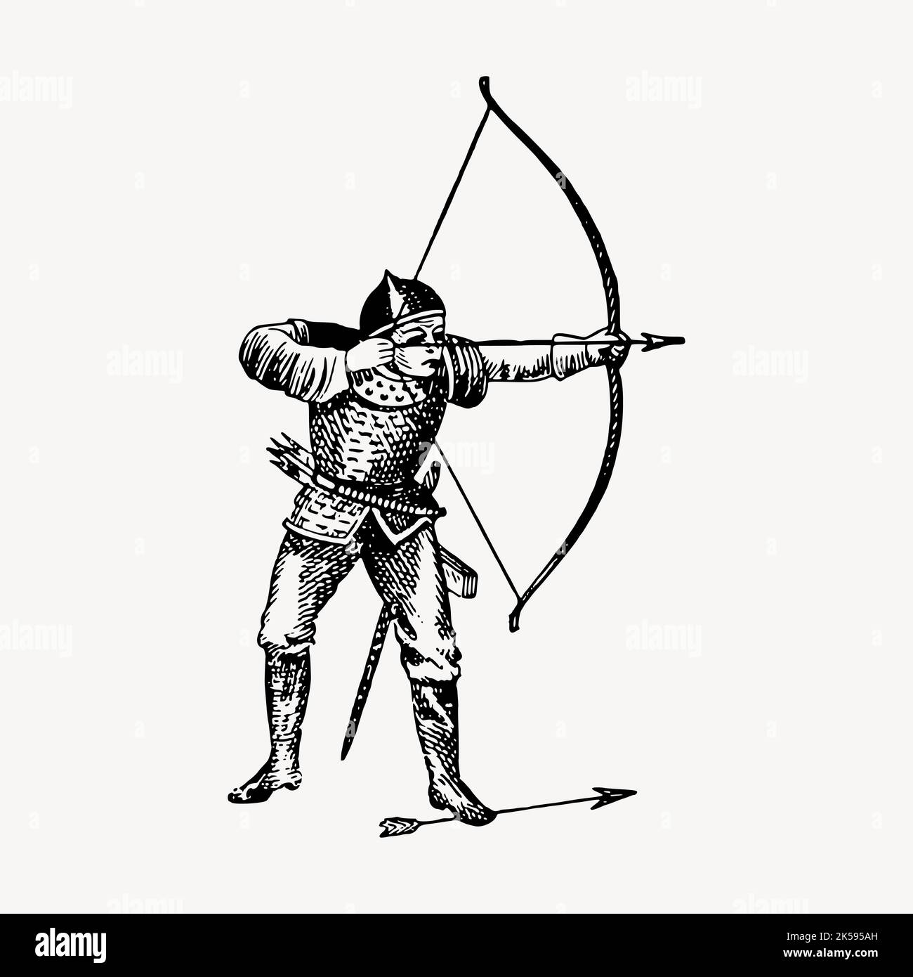 Knight archer drawing, medieval illustration vector Stock Vector Image