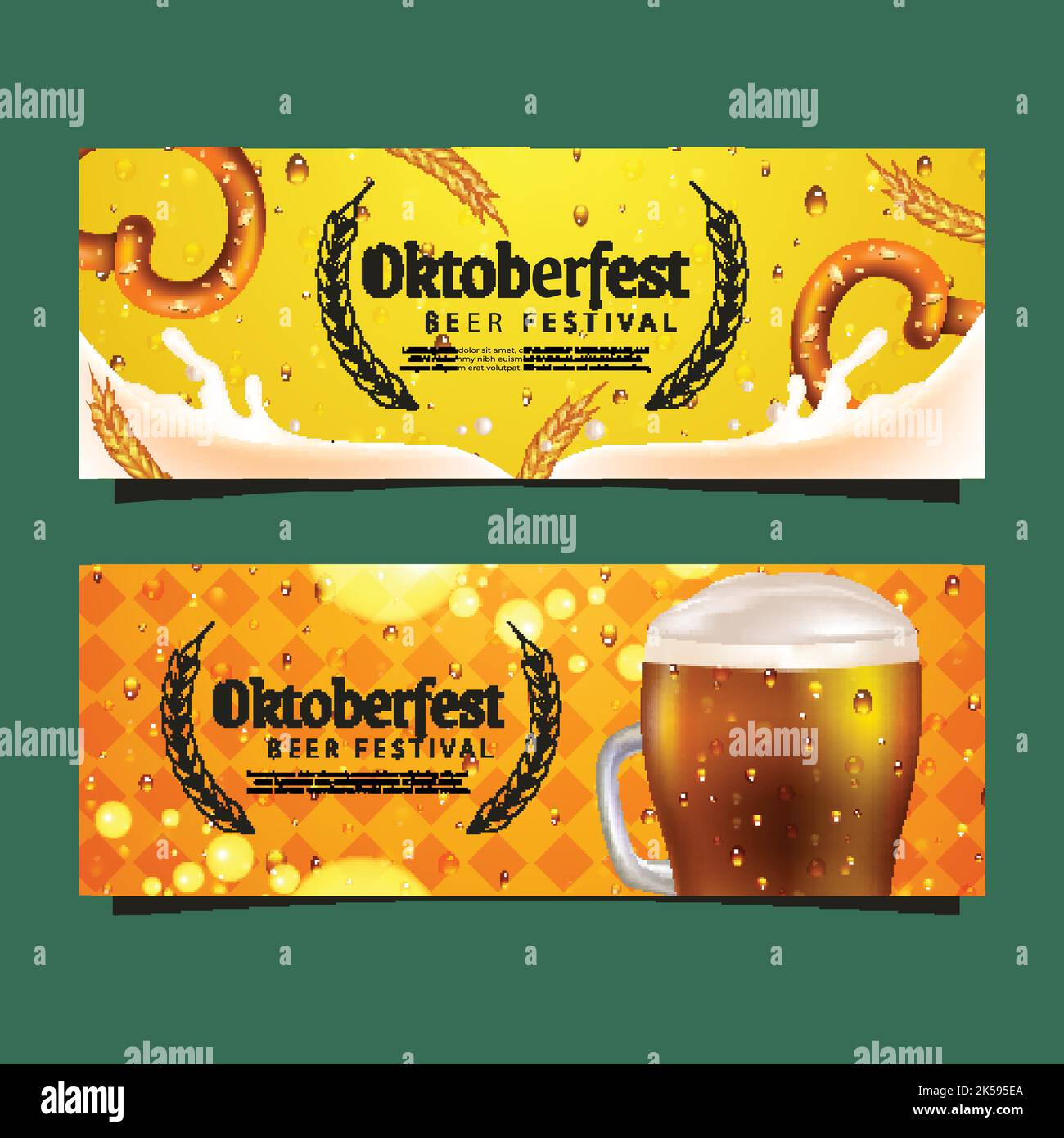 realistic oktoberfest horizontal banners set vector design illustration ...