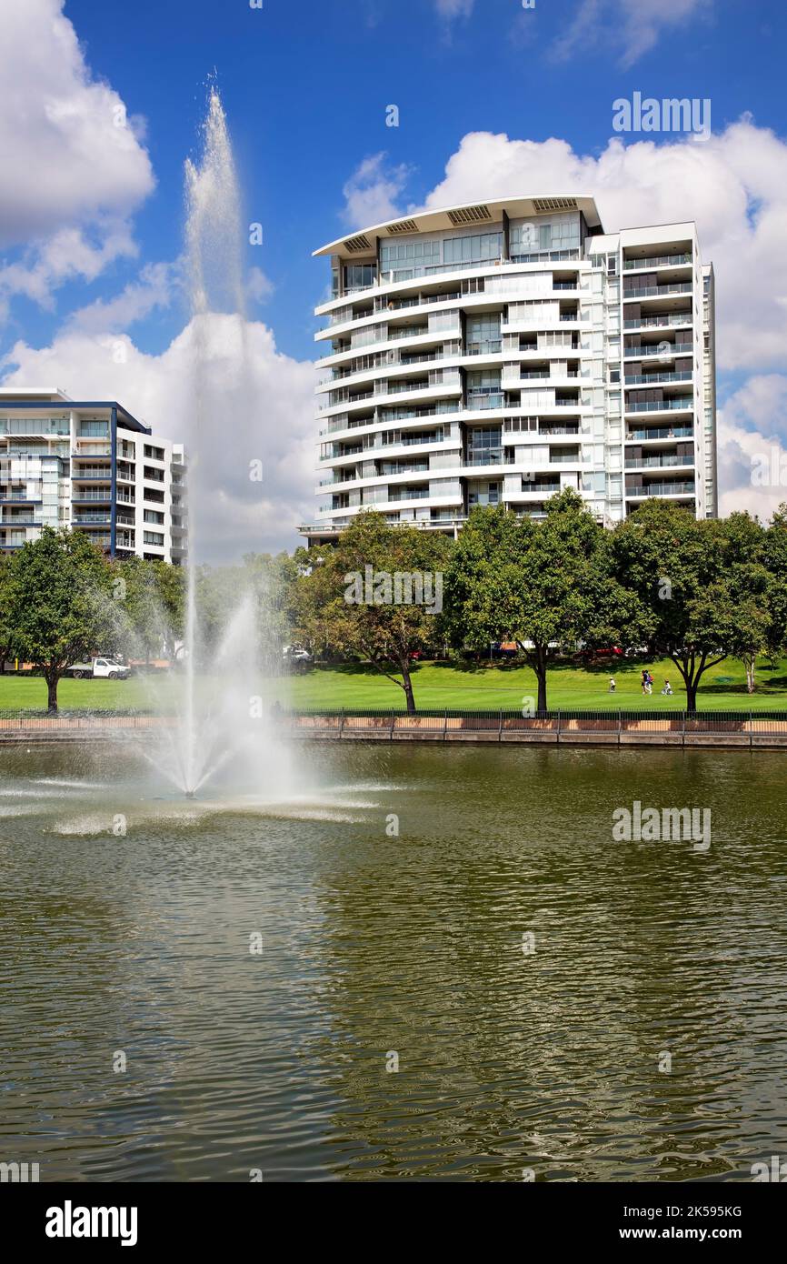 Brisbane Australia /  The beautiful Roma Street Gardens and city apartments in Spring Hill, Brisbane Queensland. Stock Photo