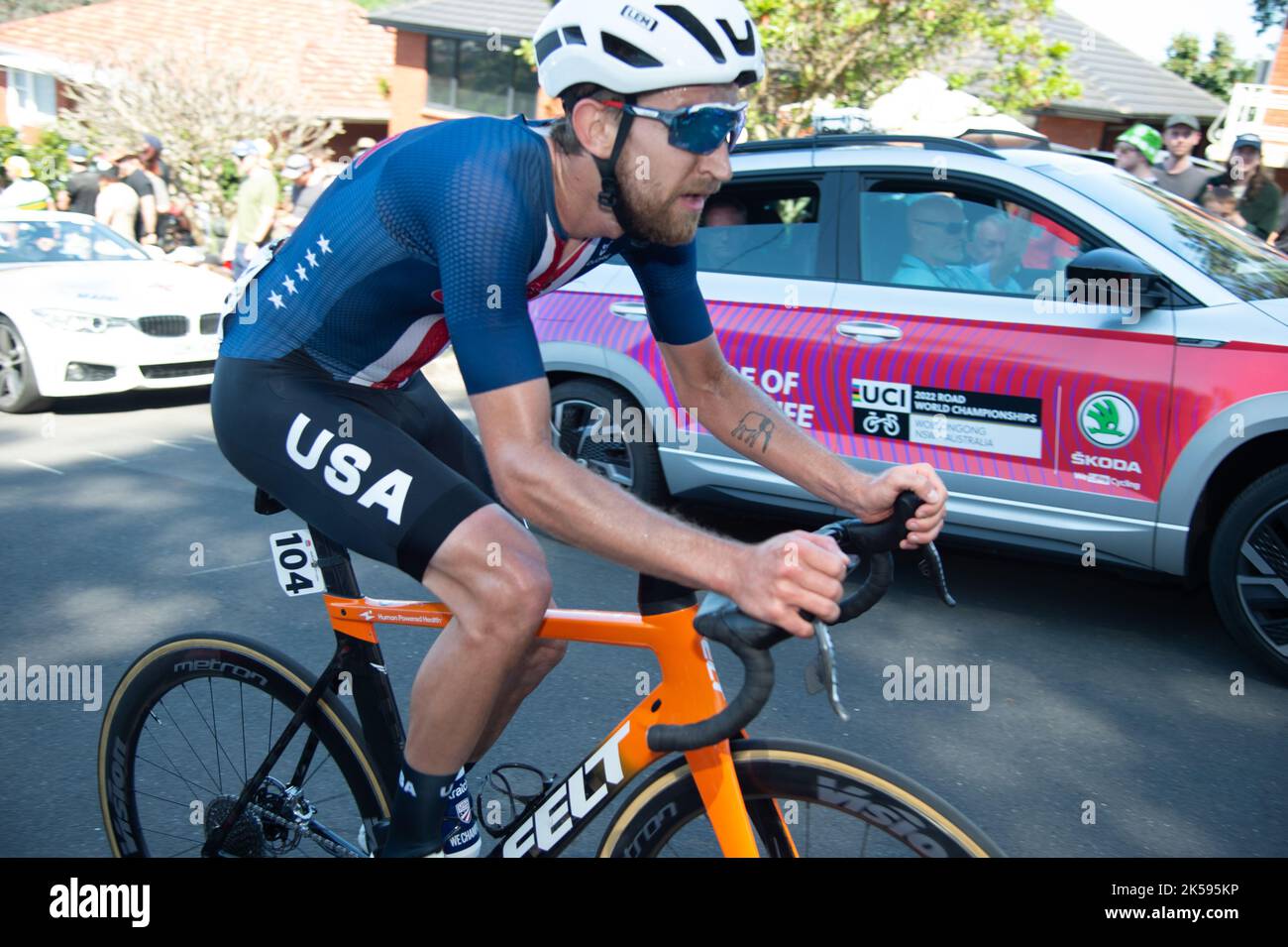 US Cyclist and national champion Kyle Murphy climbs a hill during the  Elite men's road race, 2022 UCI Road Cycling World Championships. Stock Photo