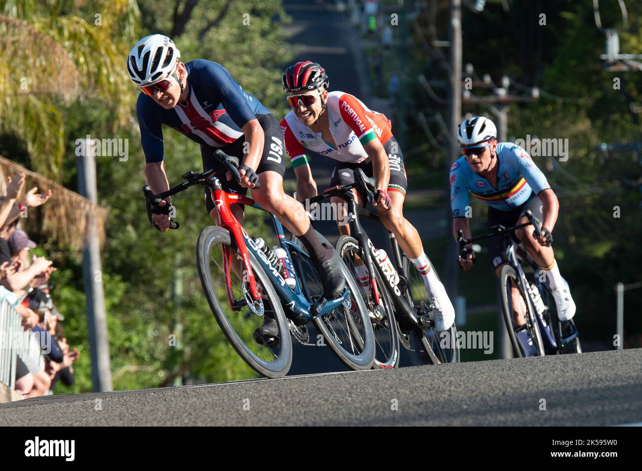 Magnus Sheffield of Team USA takes a corner during the Elite men's road