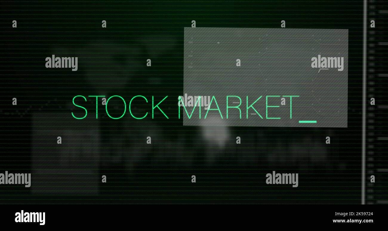 Image of stock market text over data processing Stock Photo