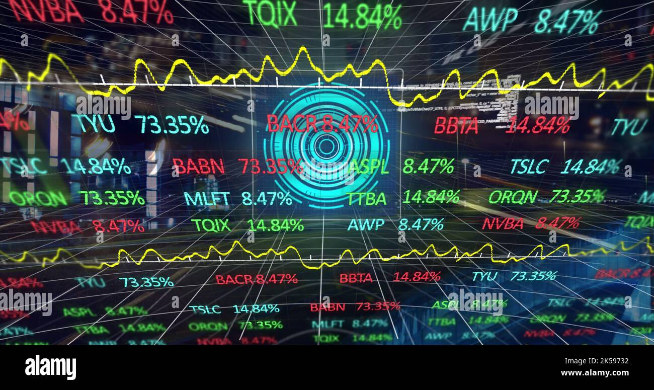 Image of scope scanning with data processing and stock market over ...