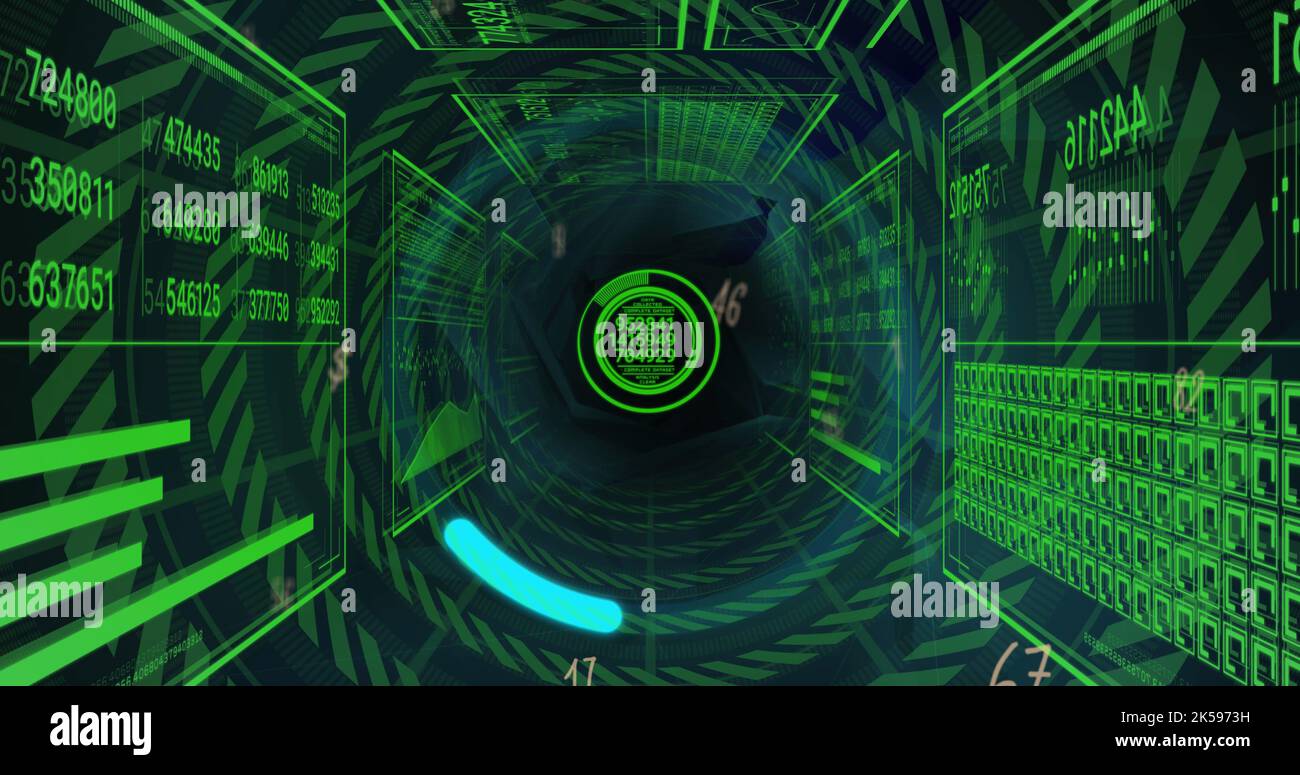 Image of data processing over shapes on black background Stock Photo ...