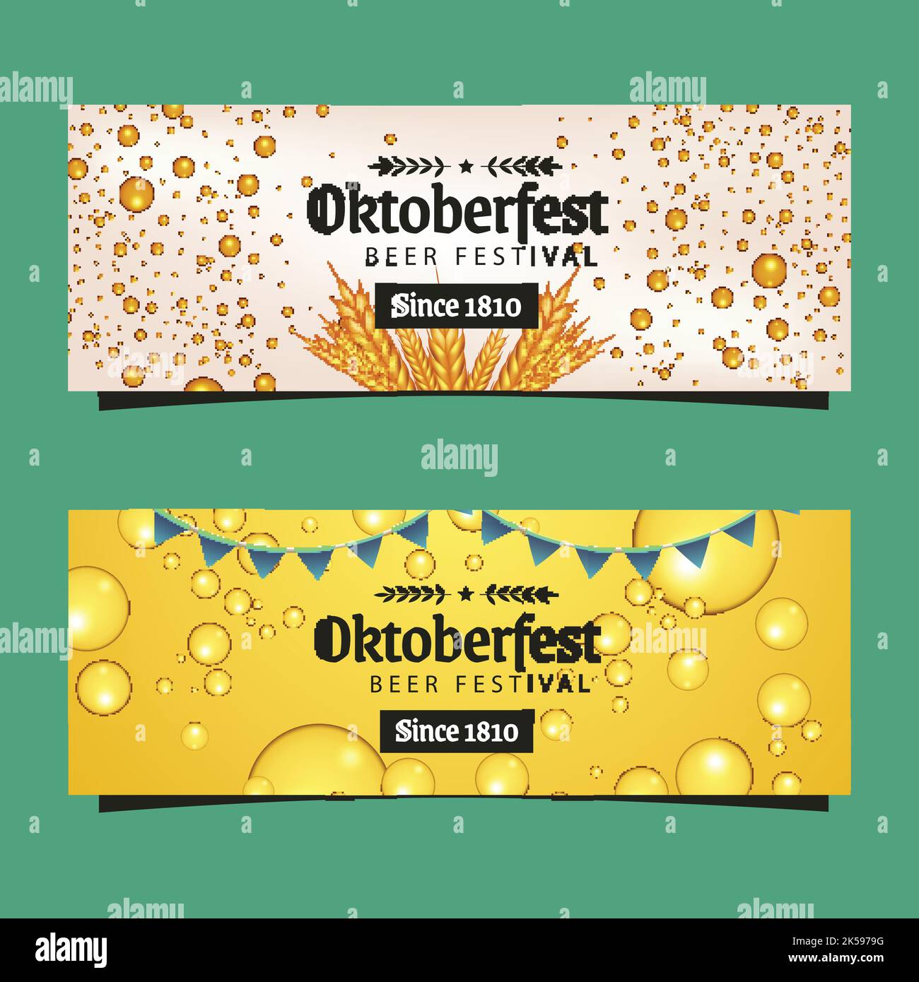 realistic oktoberfest horizontal banners set vector design illustration ...