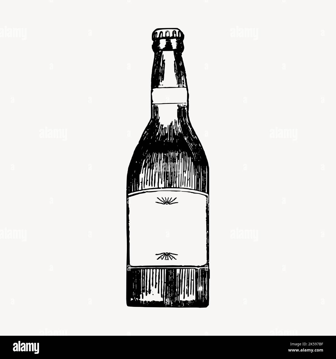 Beer bottle drawing, vintage object illustration vector Stock Vector