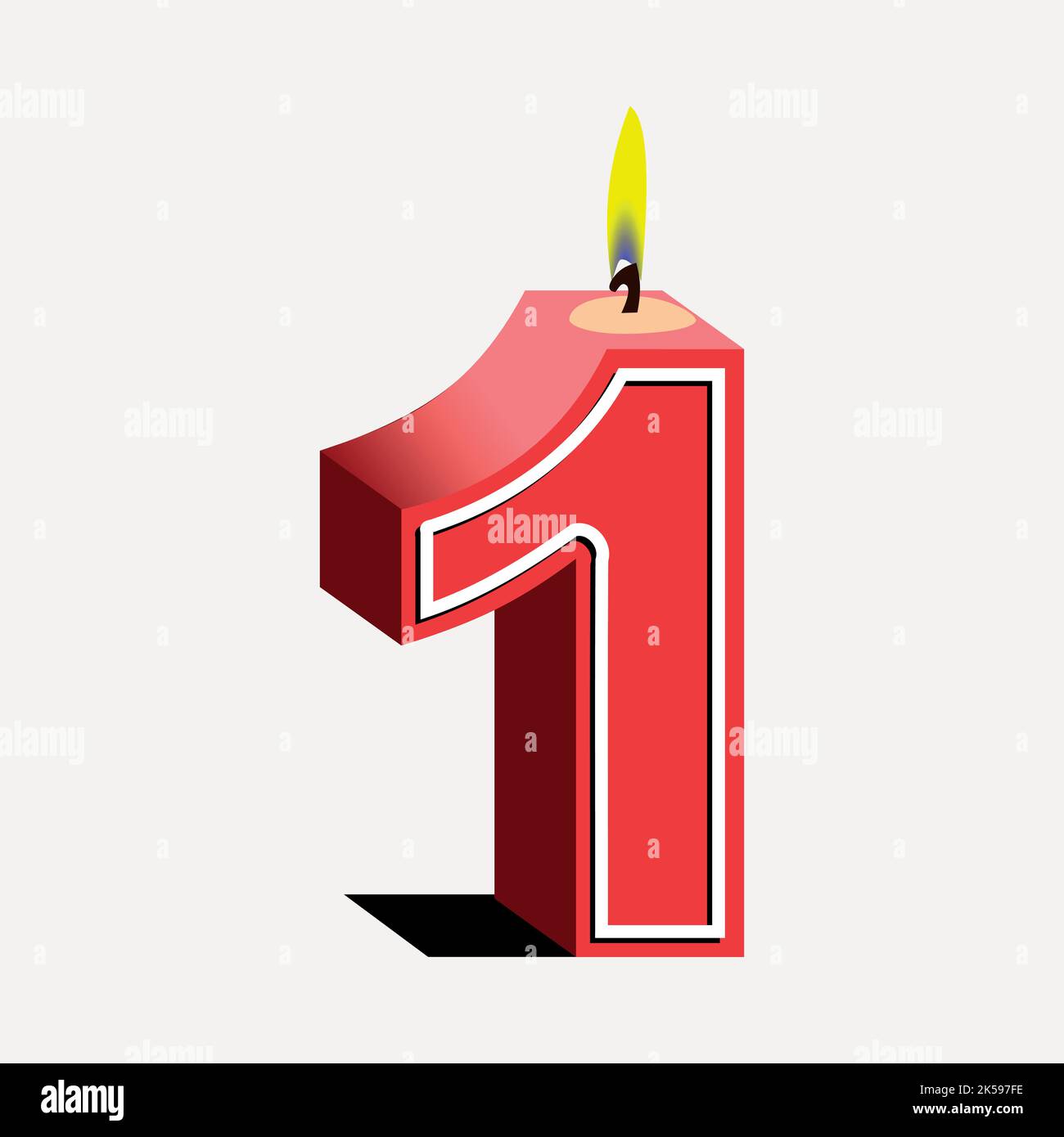 Number 1 birthday candle clipart, red 3D illustration vector Stock
