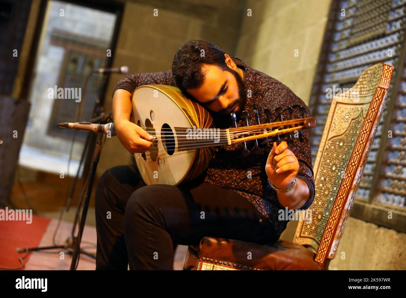 Cairo, Egypt. 24th Sep, 2022. Mario Saied, an oud teacher and music