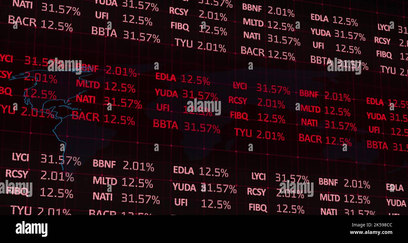 Image of stock market over world map on black background Stock Photo ...