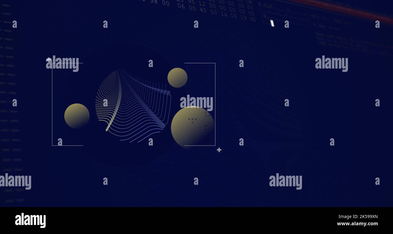 Image of spheres over navy background with data processing Stock Photo