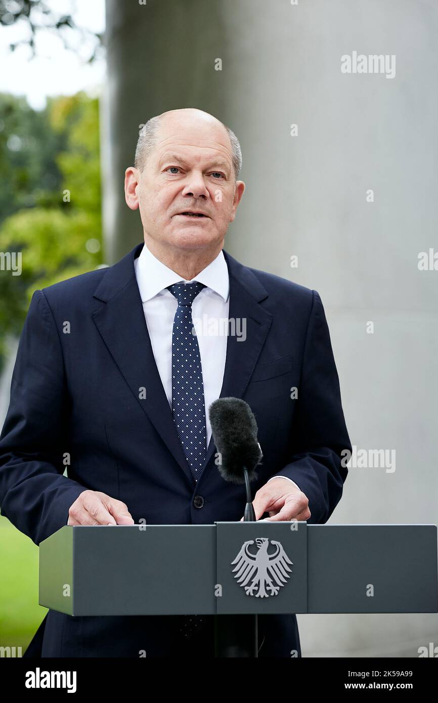 15.09.2022, Germany, Berlin, Berlin - Chancellor Olaf Scholz during the press conference on the occasion of the concerted action of the employers' sid Stock Photo