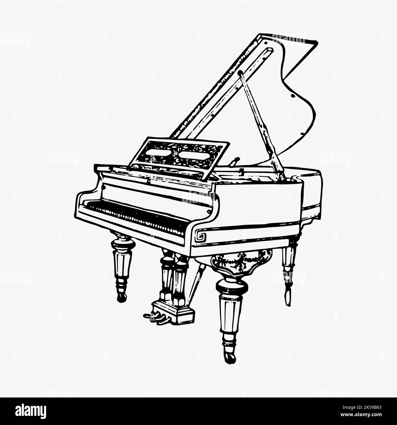 Grand piano clipart, musical instrument vintage illustration vector ...