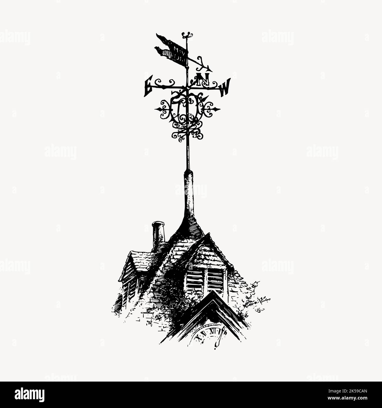Weather vane clipart, architectural ornament vintage illustration