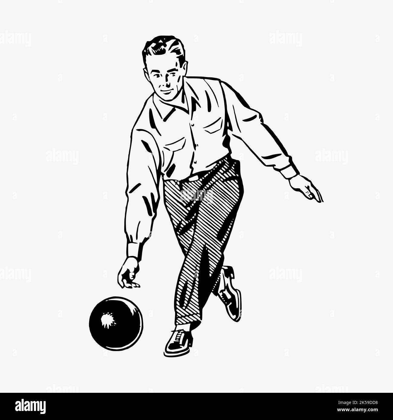 Bowling man clipart, vintage sport illustration vector Stock Vector