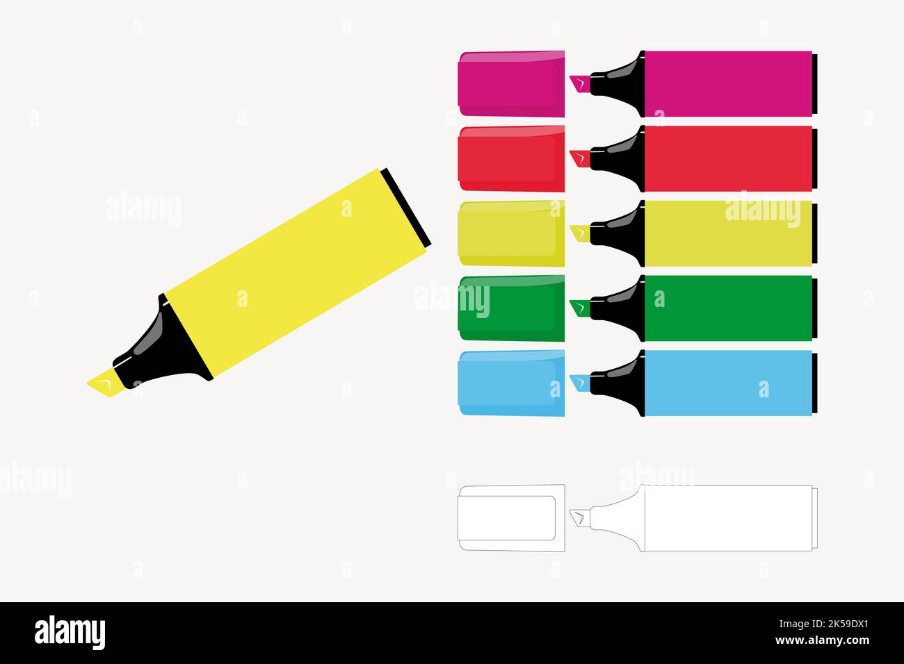 Colorful highlighter markers clipart, stationery illustration vector