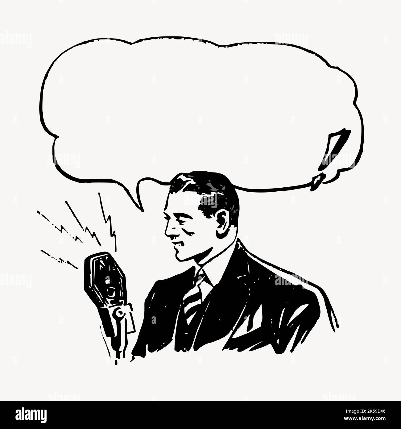 Man radio announcement clipart, vintage illustration vector Stock