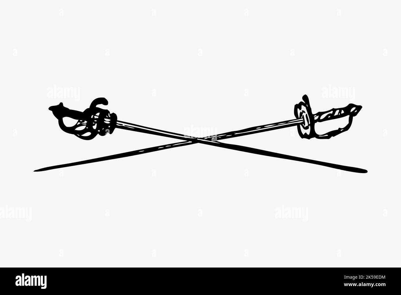 Fencing sabre clipart, vintage divider illustration vector Stock Vector