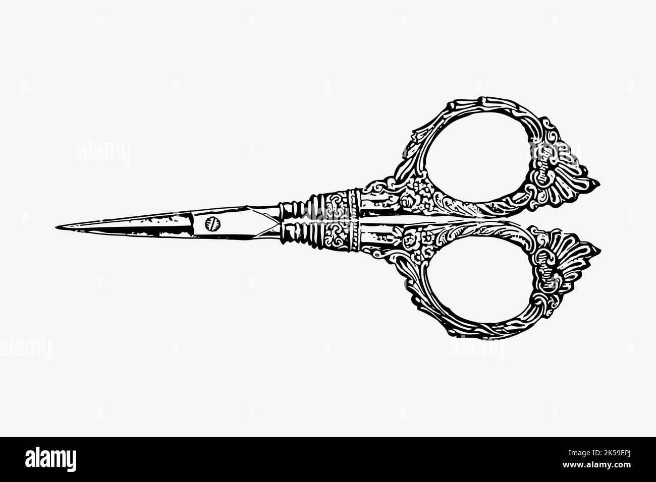 Ornate scissors clipart, vintage stationery illustration vector. Stock Vector