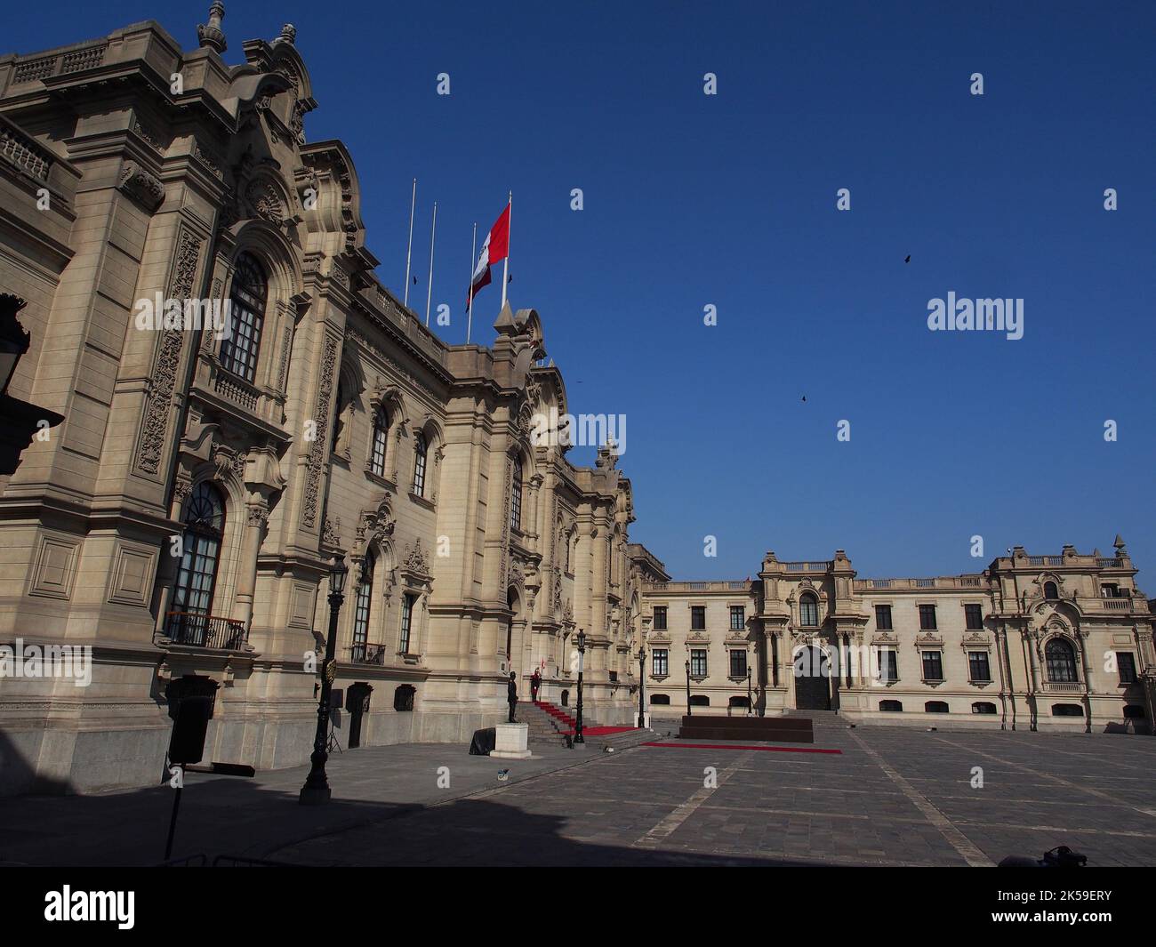 Lima, Peru, 06/10/2022, Facade of the Peruvian Government Palace during the visit of the United States Secretary Antony Blinken on the framework of the OAS General Assembly taking place in Lima, Peru, from October 5 to 7, 2022. Stock Photo