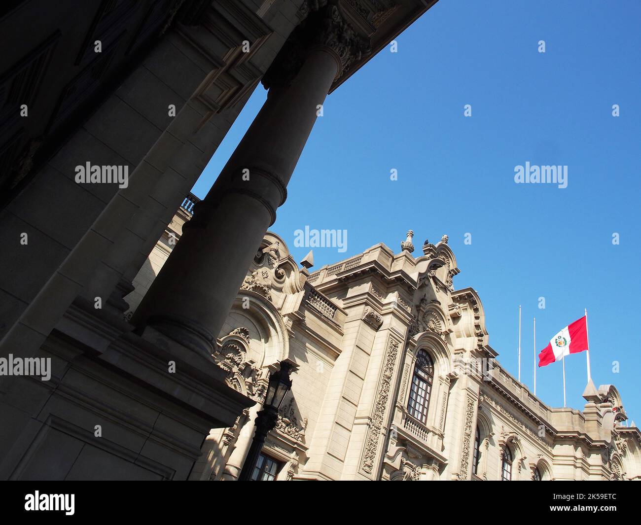 Lima, Peru, 06/10/2022, Facade of the Peruvian Government Palace during
