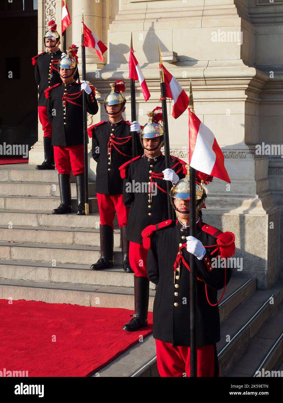 Lima, Peru, 06/10/2022, Honor guard at the facade of the Government Palace of Peru during the visit of the United States Secretary Antony Blinken on the framework of the OAS General Assembly taking place in Lima, Peru, from October 5 to 7, 2022. Stock Photo