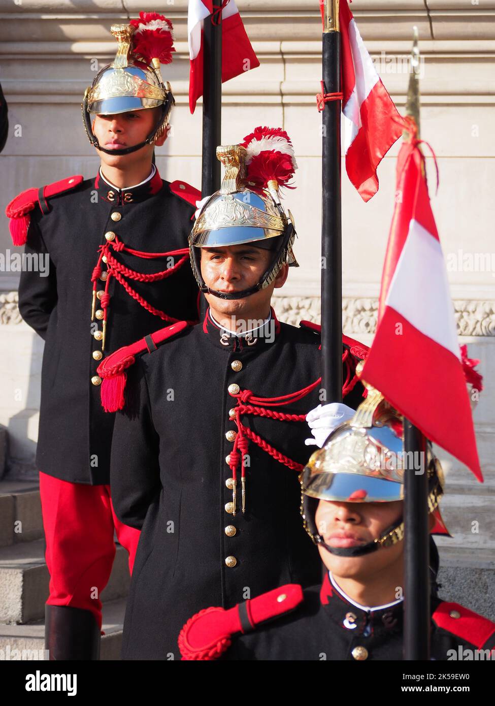 Lima, Peru, 06/10/2022, Honor guard at the facade of the Government Palace of Peru during the visit of the United States Secretary Antony Blinken on the framework of the OAS General Assembly taking place in Lima, Peru, from October 5 to 7, 2022. Stock Photo