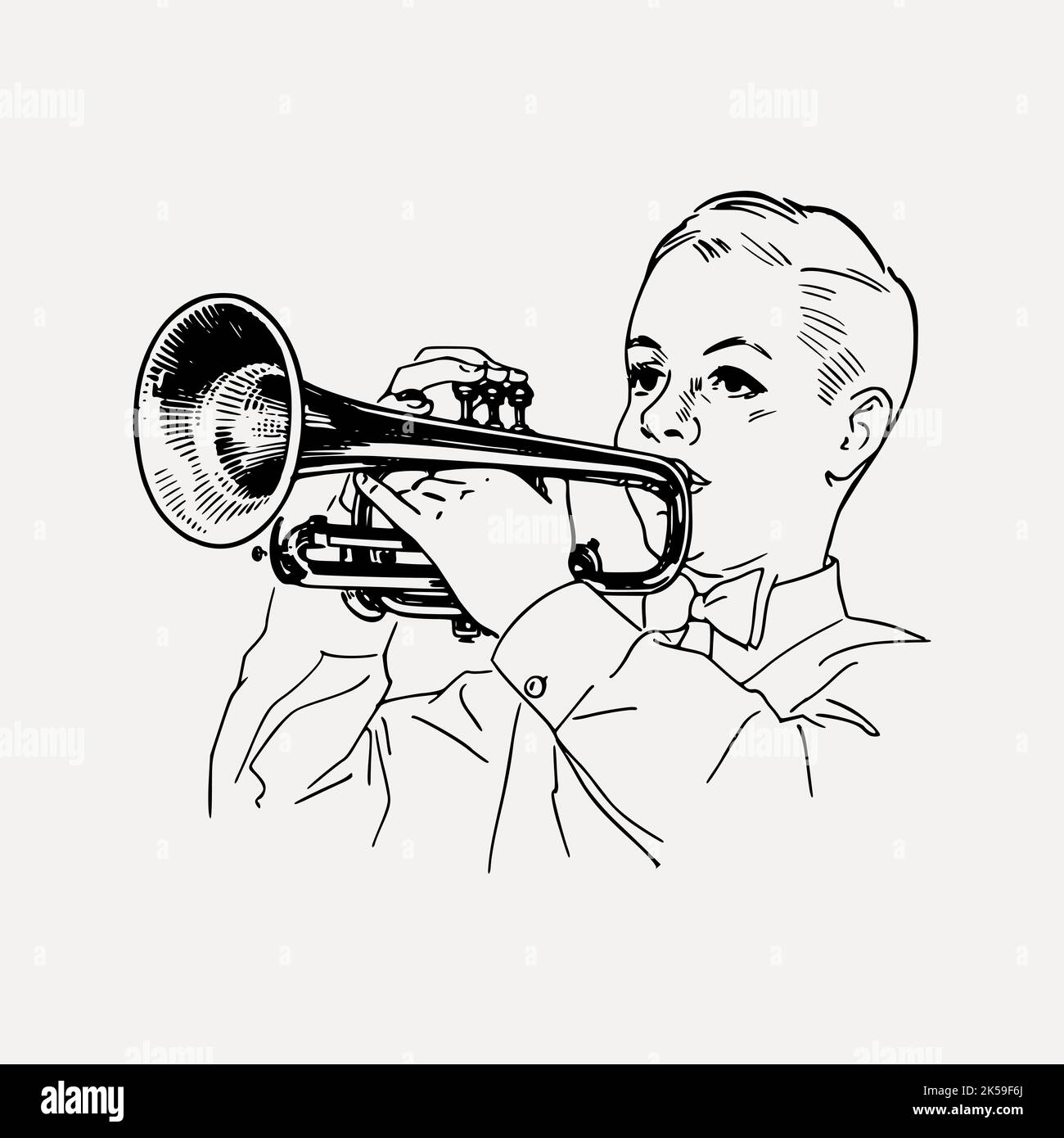 Trumpet player drawing, musical instrument illustration vector Stock
