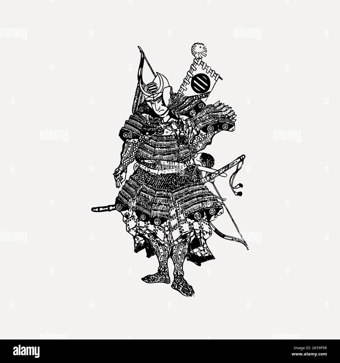 Japanese general drawing, traditional soldier illustration vector Stock